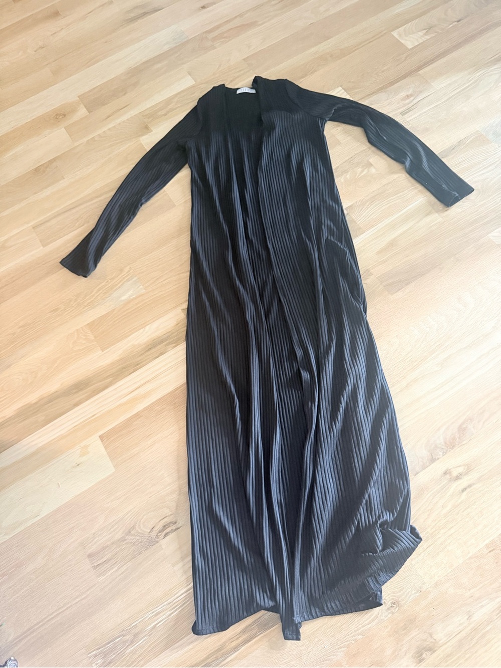 Long Black Ribbed Maxi Kimono